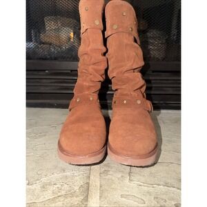 BEARPAW Eureka Boot Girls Youth Size 3 Mid Calf Brown Suede Winter Snow B24